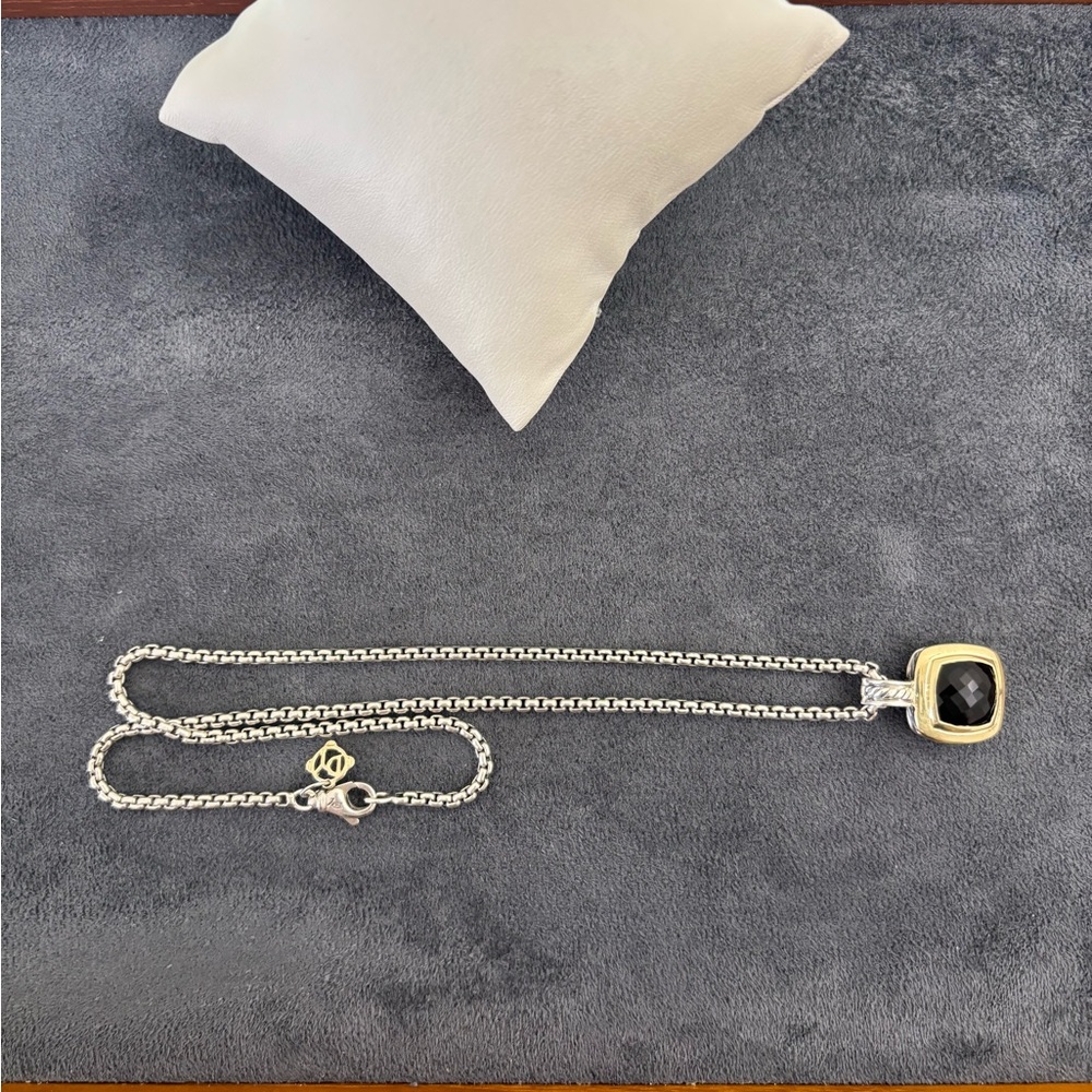 David Yurman 925 & 18k Gold 11mm Albion Pendant Necklace with Black Onyx 16" - Picture 4 of 11